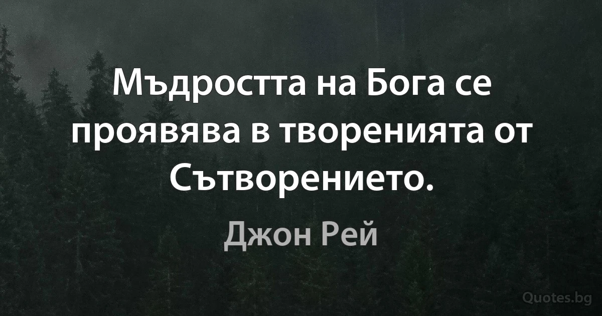 Мъдростта на Бога се проявява в творенията от Сътворението. (Джон Рей)