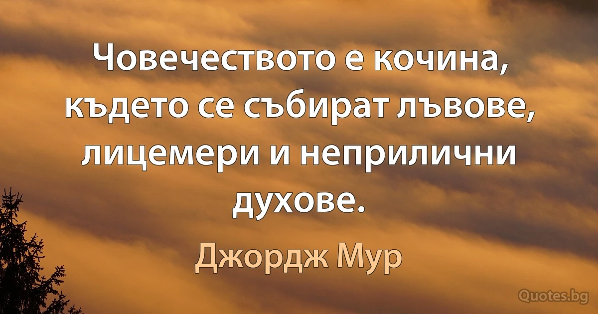 Човечеството е кочина, където се събират лъвове, лицемери и неприлични духове. (Джордж Мур)