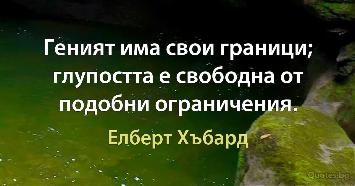 Геният има свои граници; глупостта е свободна от подобни ограничения. (Елберт Хъбард)