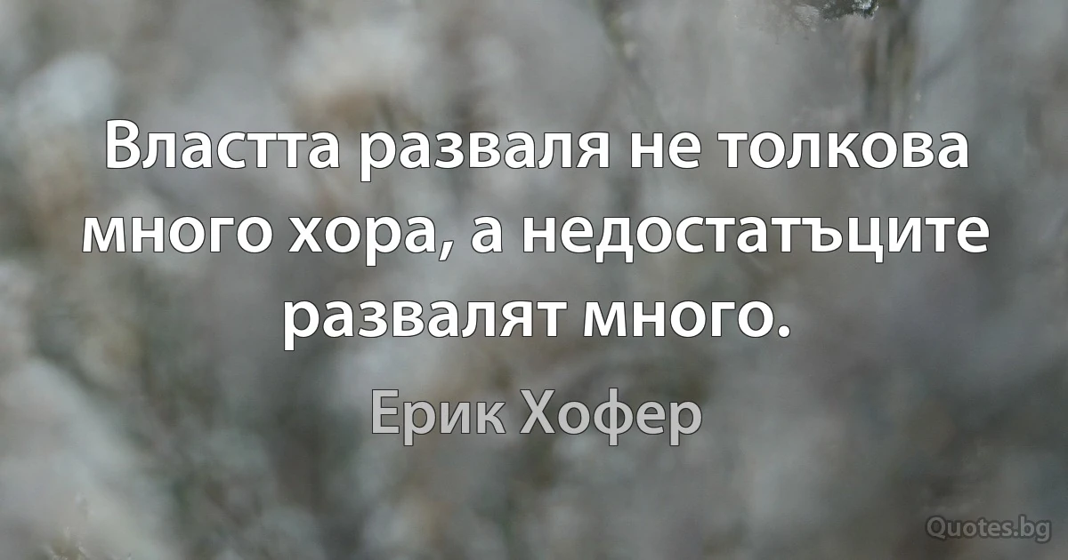 Властта разваля не толкова много хора, а недостатъците развалят много. (Ерик Хофер)