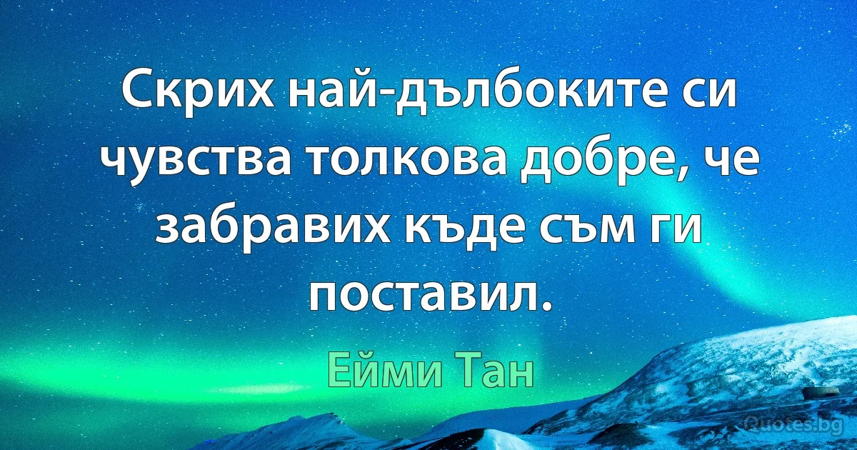 Скрих най-дълбоките си чувства толкова добре, че забравих къде съм ги поставил. (Ейми Тан)