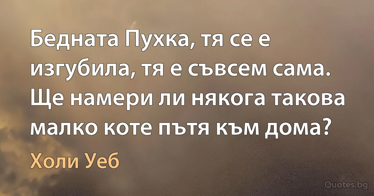 Бедната Пухка, тя се е изгубила, тя е съвсем сама. Ще намери ли някога такова малко коте пътя към дома? (Холи Уеб)