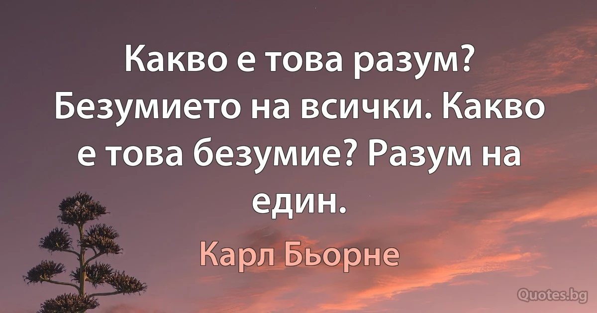 Какво е това разум? Безумието на всички. Какво е това безумие? Разум на един. (Карл Бьорне)