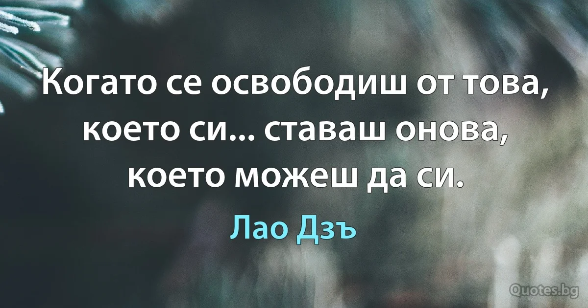 Когато се освободиш от това, което си... ставаш онова, което можеш да си. (Лао Дзъ)