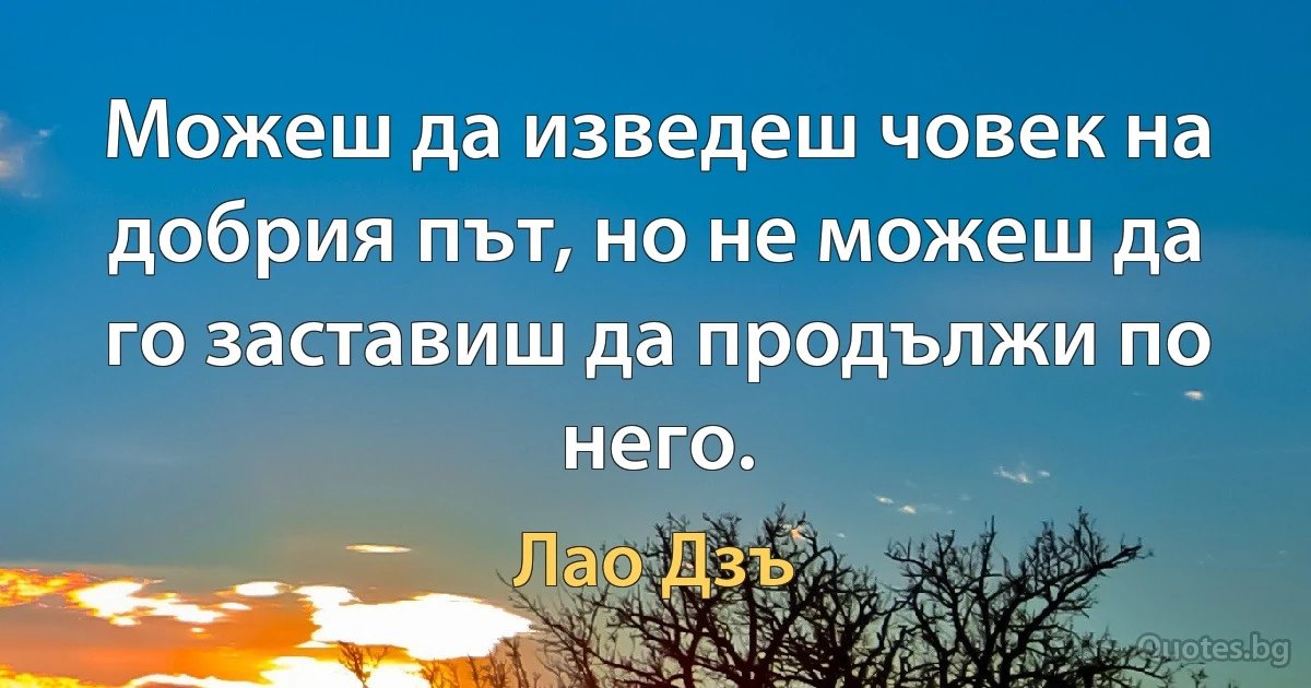 Можеш да изведеш човек на добрия път, но не можеш да го заставиш да продължи по него. (Лао Дзъ)