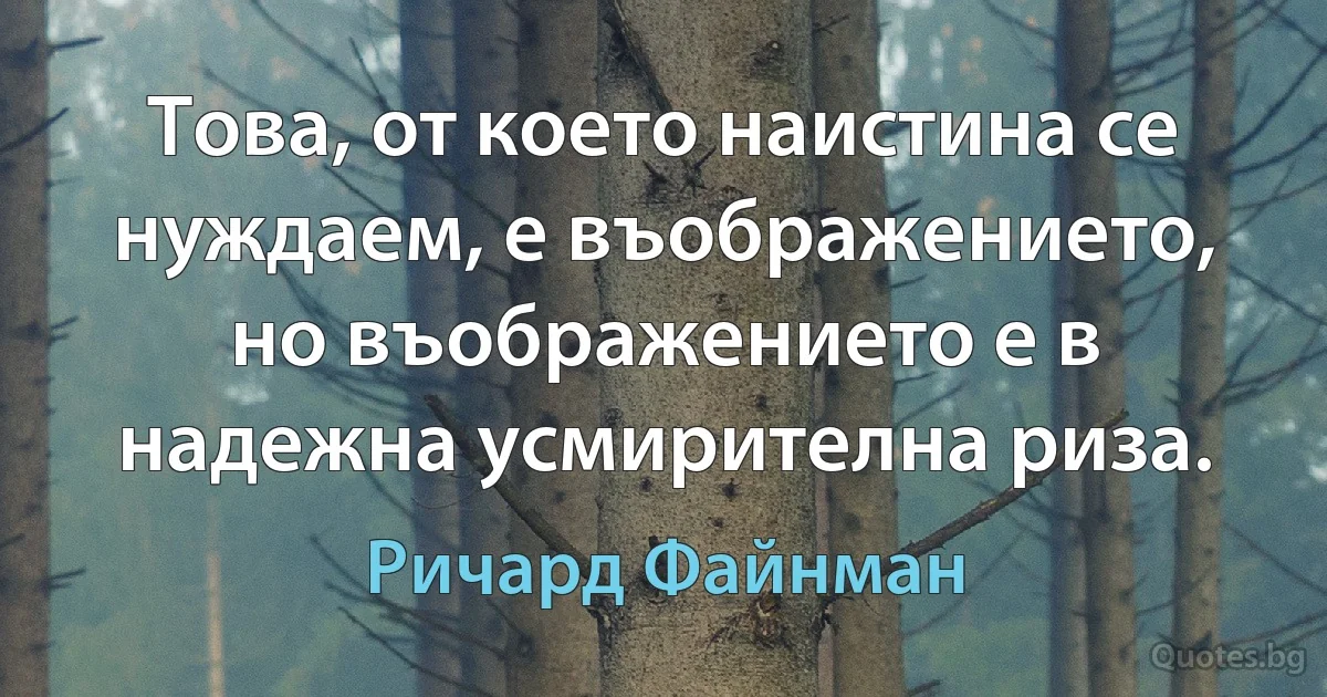 Това, от което наистина се нуждаем, е въображението, но въображението е в надежна усмирителна риза. (Ричард Файнман)