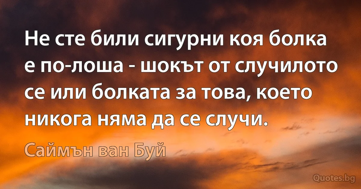 Не сте били сигурни коя болка е по-лоша - шокът от случилото се или болката за това, което никога няма да се случи. (Саймън ван Буй)