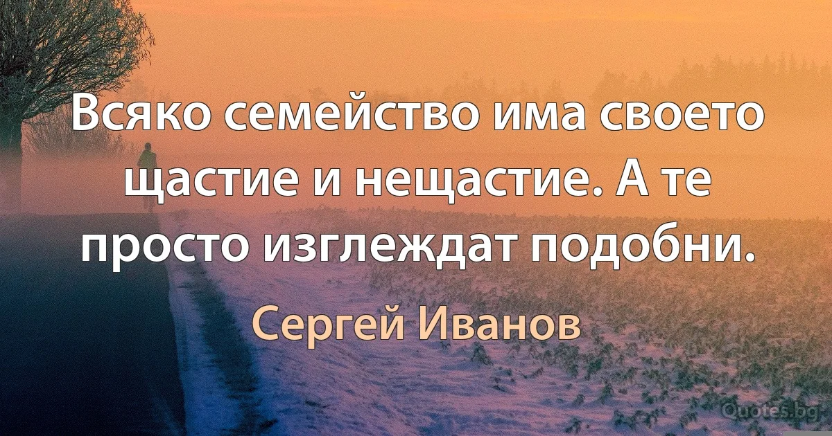 Всяко семейство има своето щастие и нещастие. А те просто изглеждат подобни. (Сергей Иванов)