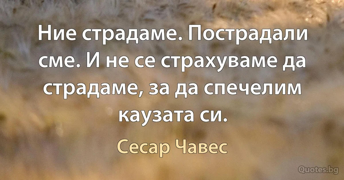 Ние страдаме. Пострадали сме. И не се страхуваме да страдаме, за да спечелим каузата си. (Сесар Чавес)