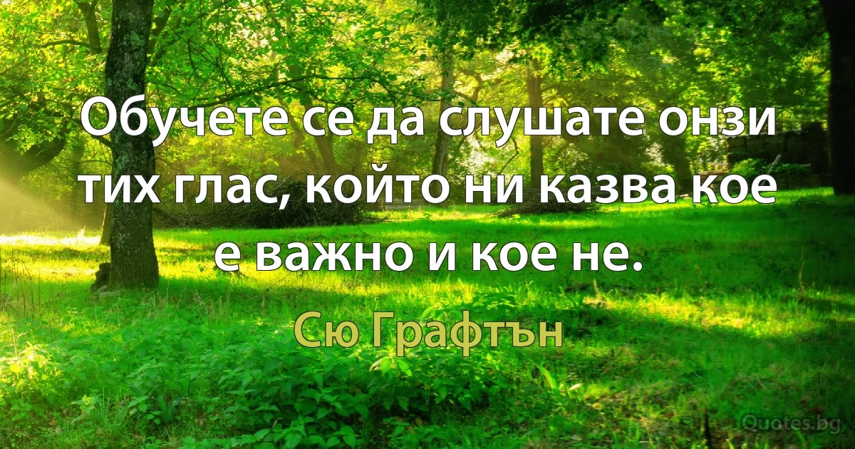 Обучете се да слушате онзи тих глас, който ни казва кое е важно и кое не. (Сю Графтън)