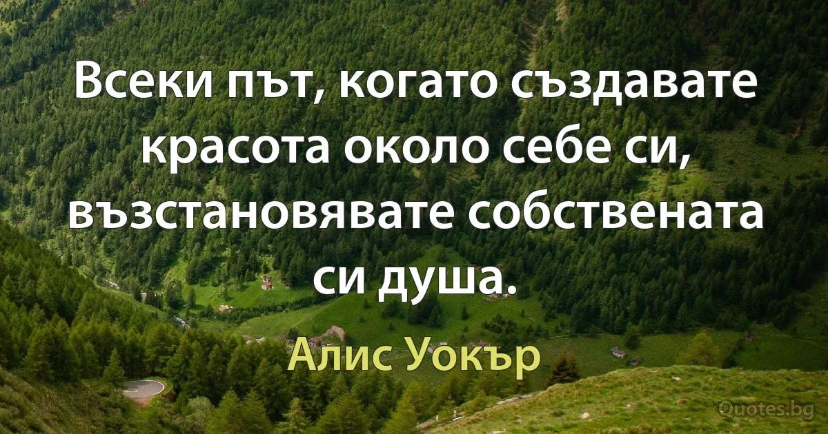 Всеки път, когато създавате красота около себе си, възстановявате собствената си душа. (Алис Уокър)