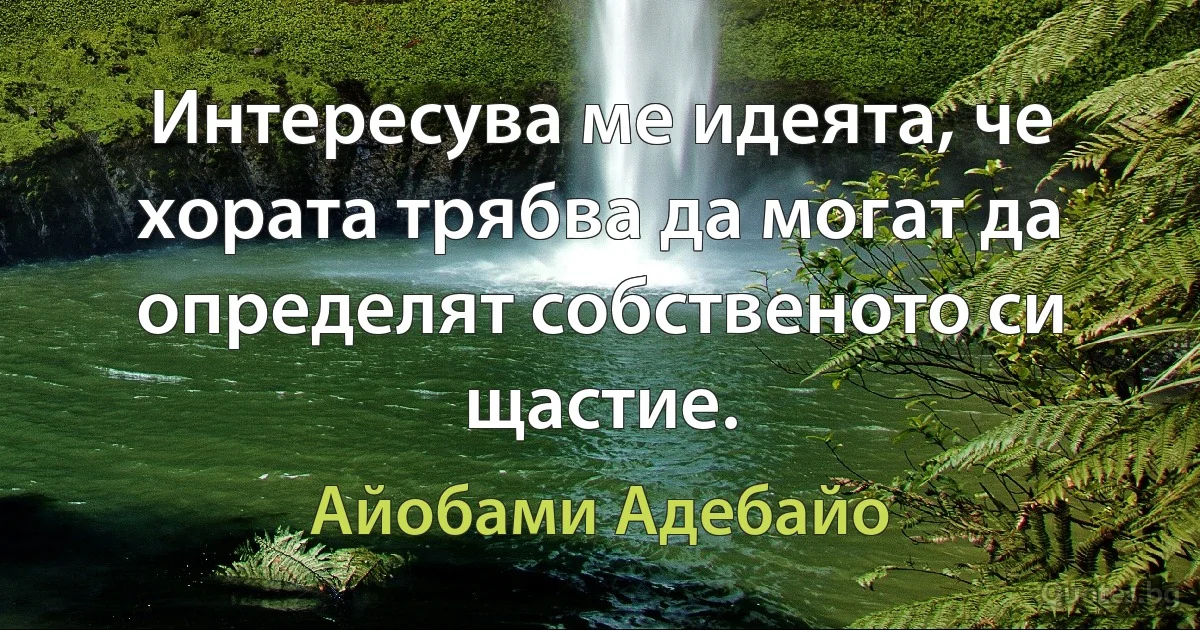 Интересува ме идеята, че хората трябва да могат да определят собственото си щастие. (Айобами Адебайо)