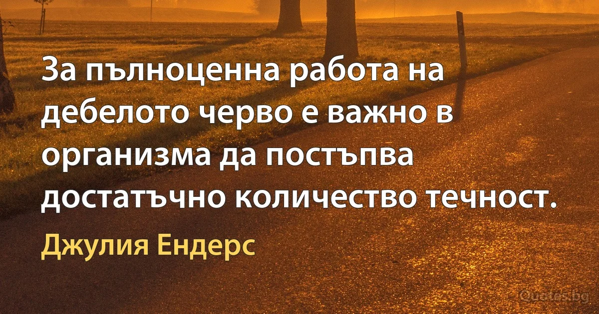 За пълноценна работа на дебелото черво е важно в организма да постъпва достатъчно количество течност. (Джулия Ендерс)