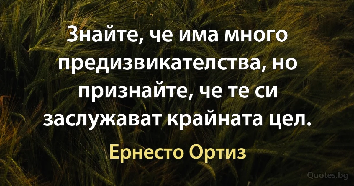 Знайте, че има много предизвикателства, но признайте, че те си заслужават крайната цел. (Ернесто Ортиз)