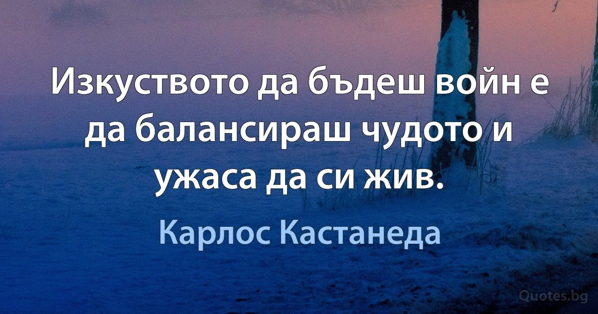 Изкуството да бъдеш войн е да балансираш чудото и ужаса да си жив. (Карлос Кастанеда)