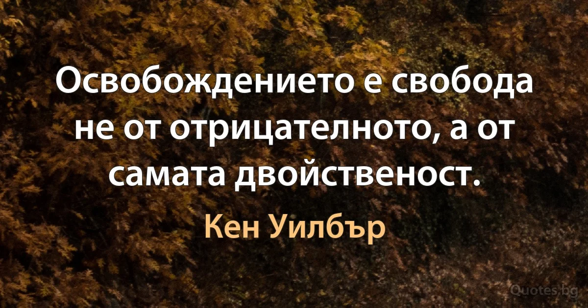 Освобождението е свобода не от отрицателното, а от самата двойственост. (Кен Уилбър)