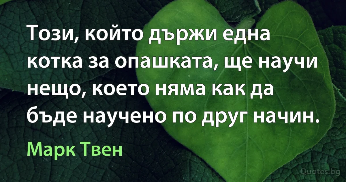 Този, който държи една котка за опашката, ще научи нещо, което няма как да бъде научено по друг начин. (Марк Твен)