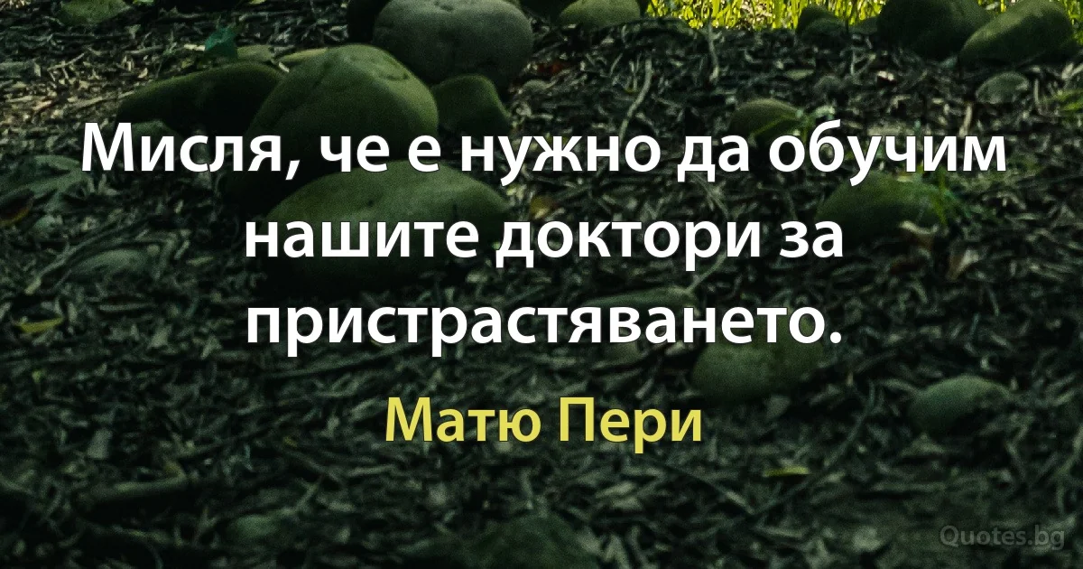 Мисля, че е нужно да обучим нашите доктори за пристрастяването. (Матю Пери)