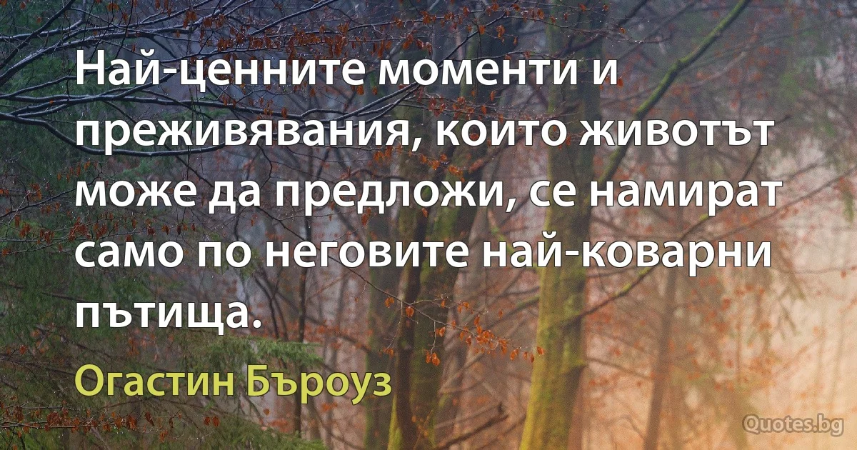 Най-ценните моменти и преживявания, които животът може да предложи, се намират само по неговите най-коварни пътища. (Огастин Бъроуз)