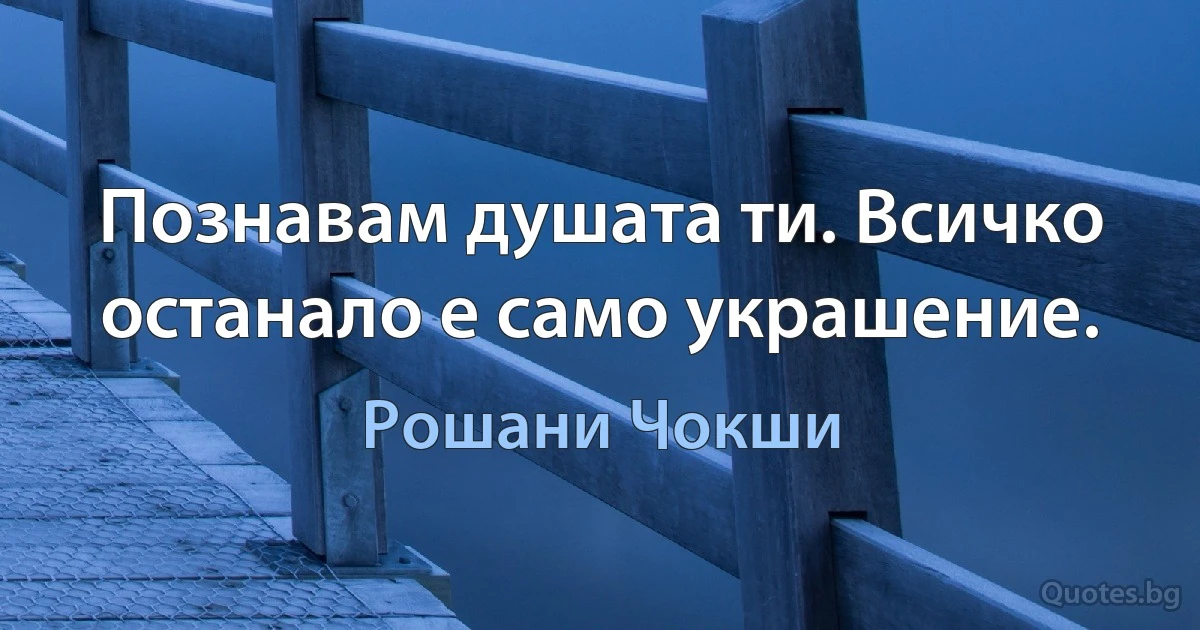 Познавам душата ти. Всичко останало е само украшение. (Рошани Чокши)