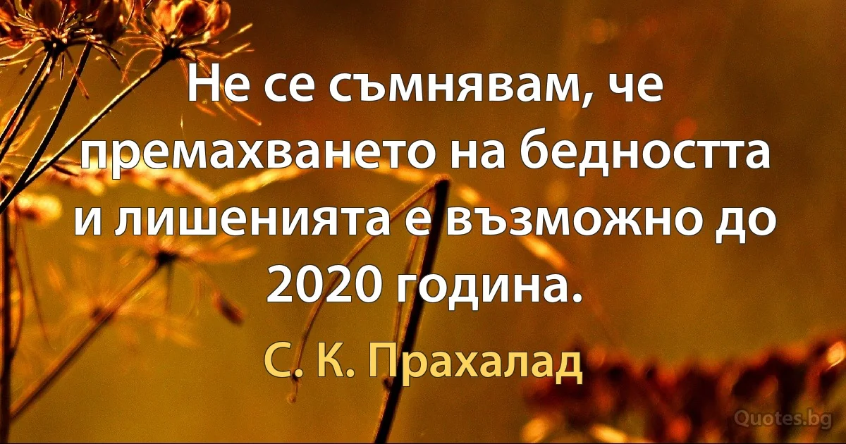 Не се съмнявам, че премахването на бедността и лишенията е възможно до 2020 година. (С. К. Прахалад)