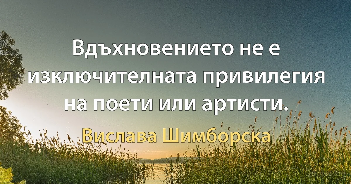 Вдъхновението не е изключителната привилегия на поети или артисти. (Вислава Шимборска)