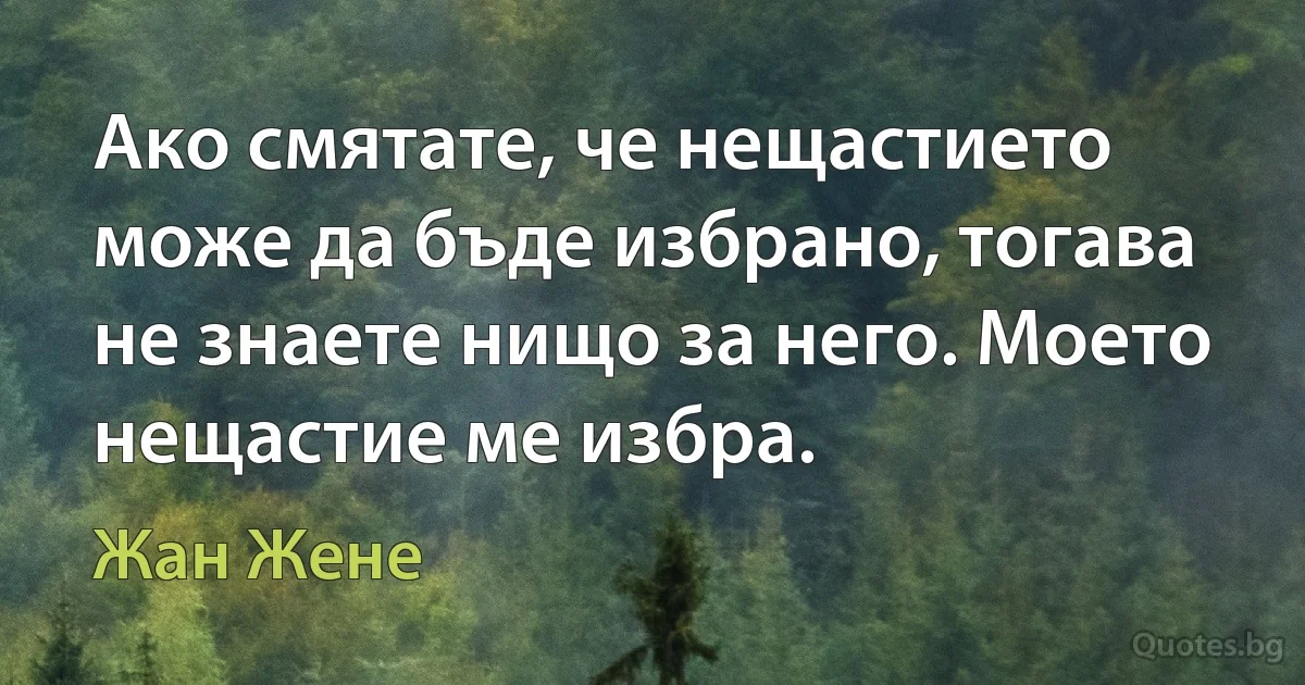 Ако смятате, че нещастието може да бъде избрано, тогава не знаете нищо за него. Моето нещастие ме избра. (Жан Жене)