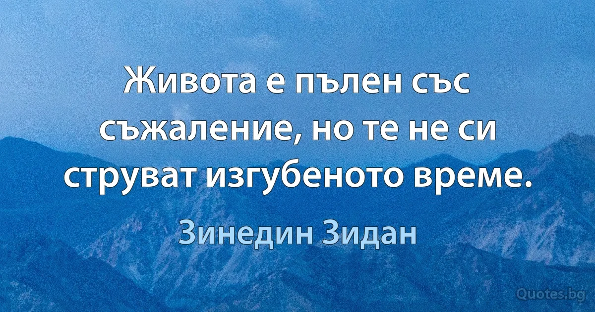 Живота е пълен със съжаление, но те не си струват изгубеното време. (Зинедин Зидан)