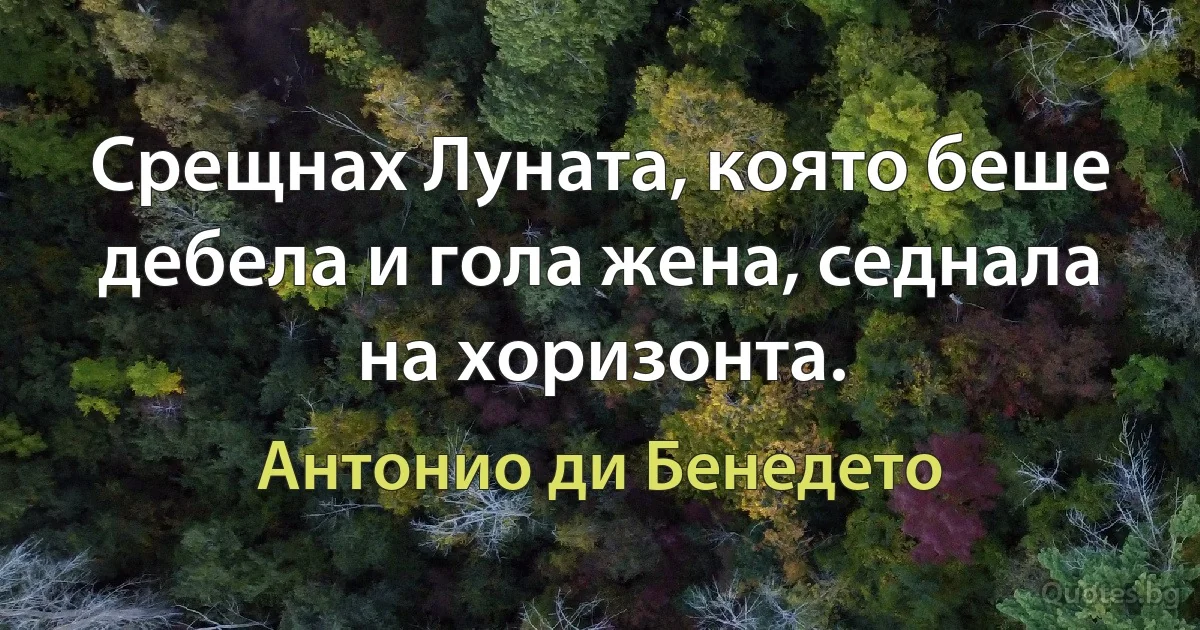 Срещнах Луната, която беше дебела и гола жена, седнала на хоризонта. (Антонио ди Бенедето)