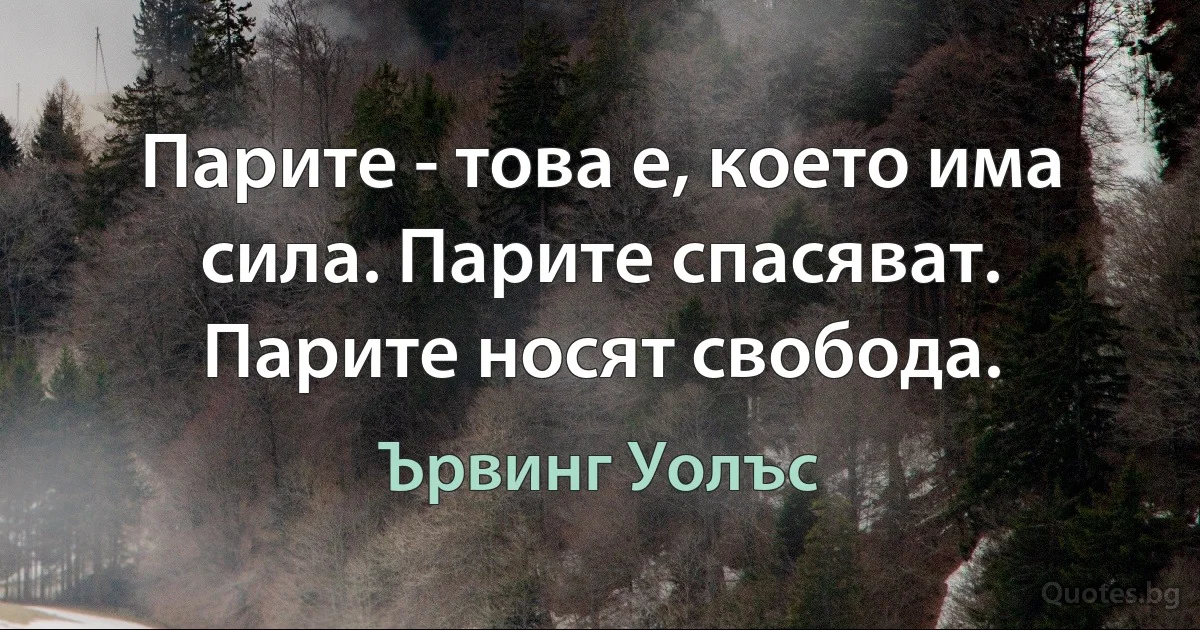 Парите - това е, което има сила. Парите спасяват. Парите носят свобода. (Ървинг Уолъс)