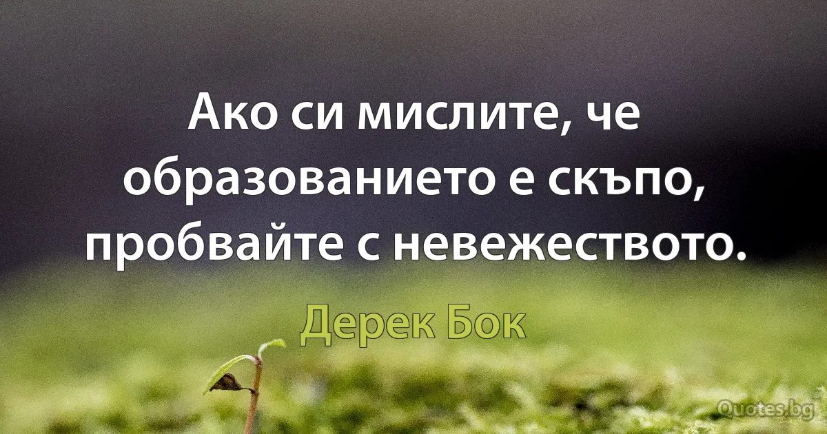 Ако си мислите, че образованието е скъпо, пробвайте с невежеството. (Дерек Бок)