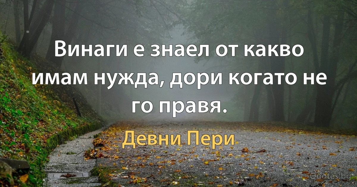 Винаги е знаел от какво имам нужда, дори когато не го правя. (Девни Пери)