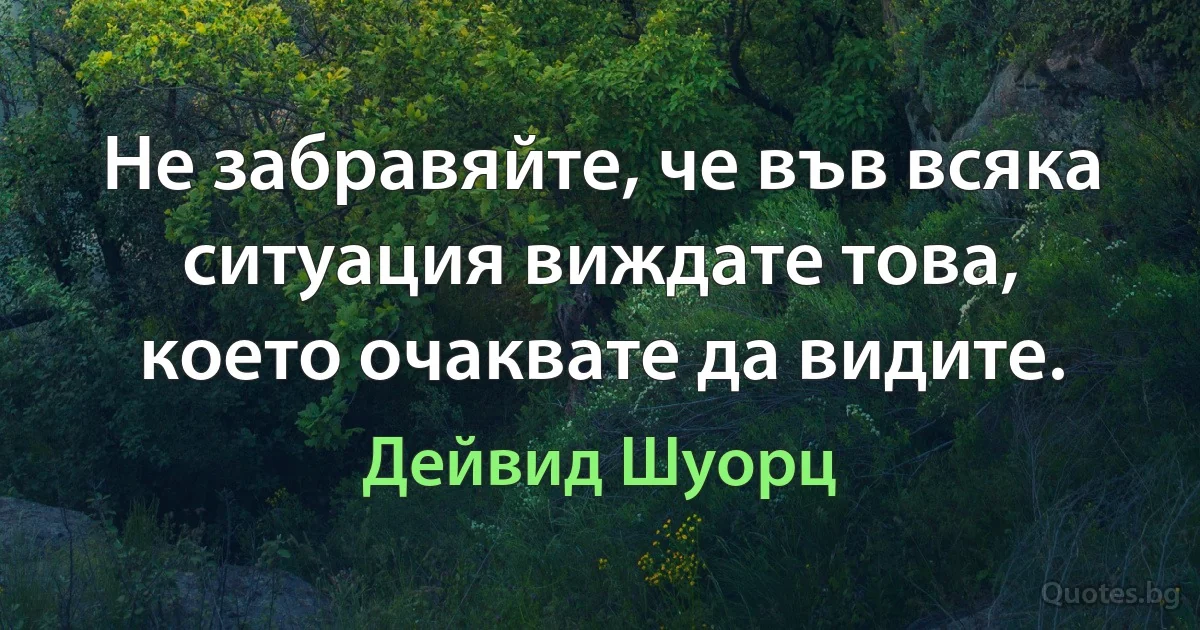 Не забравяйте, че във всяка ситуация виждате това, което очаквате да видите. (Дейвид Шуорц)