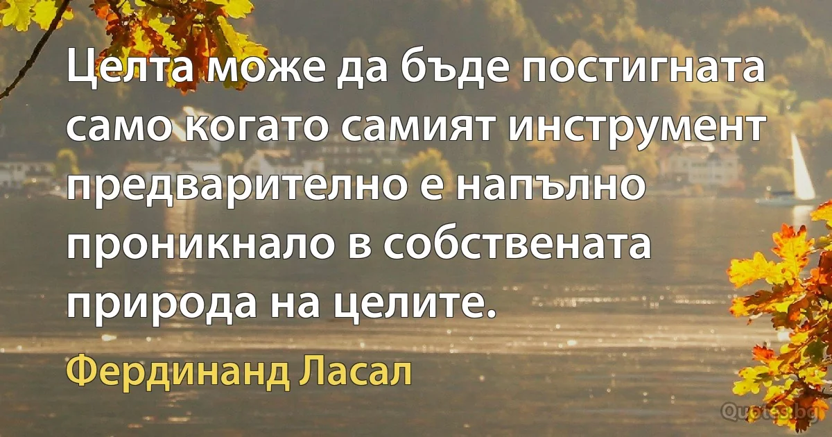 Целта може да бъде постигната само когато самият инструмент предварително е напълно проникнало в собствената природа на целите. (Фердинанд Ласал)