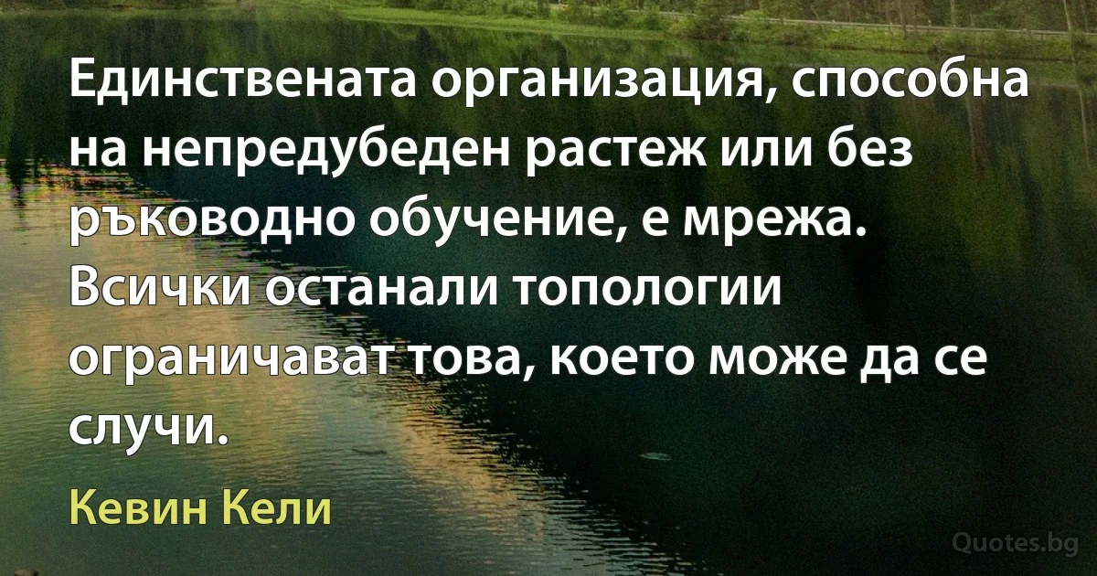 Единствената организация, способна на непредубеден растеж или без ръководно обучение, е мрежа. Всички останали топологии ограничават това, което може да се случи. (Кевин Кели)