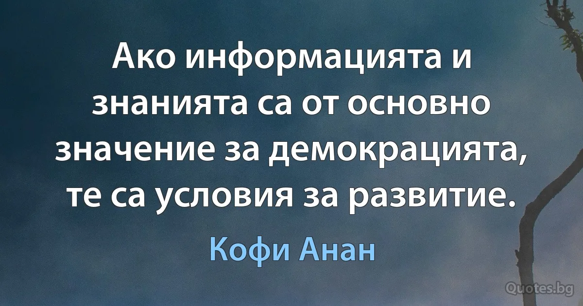 Ако информацията и знанията са от основно значение за демокрацията, те са условия за развитие. (Кофи Анан)