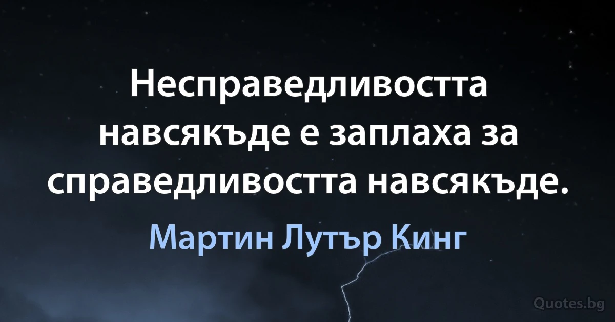 Несправедливостта навсякъде е заплаха за справедливостта навсякъде. (Мартин Лутър Кинг)