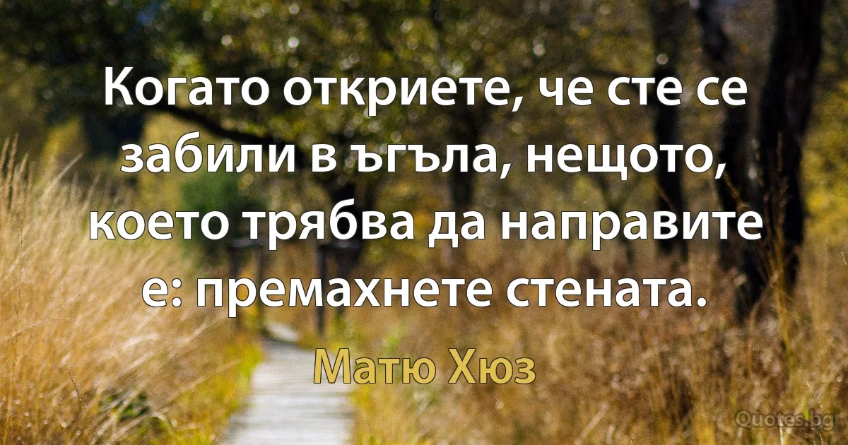 Когато откриете, че сте се забили в ъгъла, нещото, което трябва да направите е: премахнете стената. (Матю Хюз)