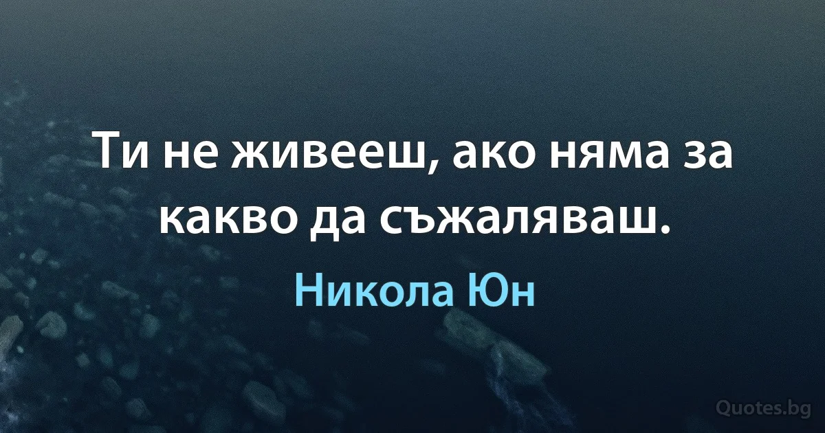 Ти не живееш, ако няма за какво да съжаляваш. (Никола Юн)