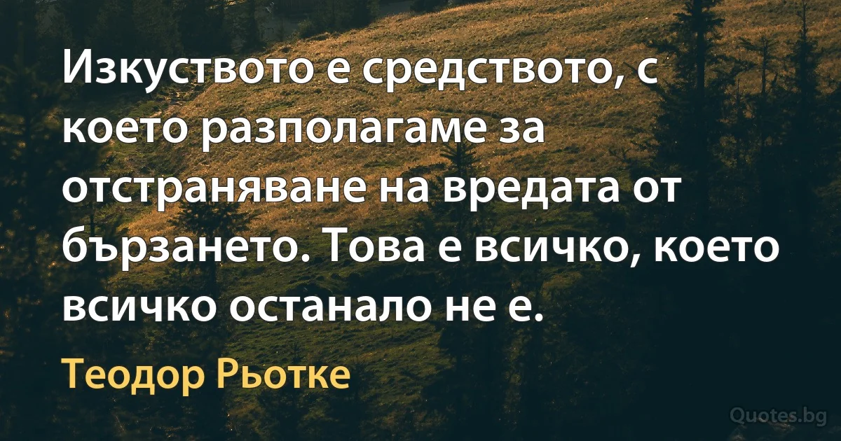 Изкуството е средството, с което разполагаме за отстраняване на вредата от бързането. Това е всичко, което всичко останало не е. (Теодор Рьотке)