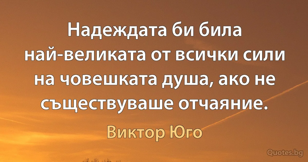 Надеждата би била най-великата от всички сили на човешката душа, ако не съществуваше отчаяние. (Виктор Юго)