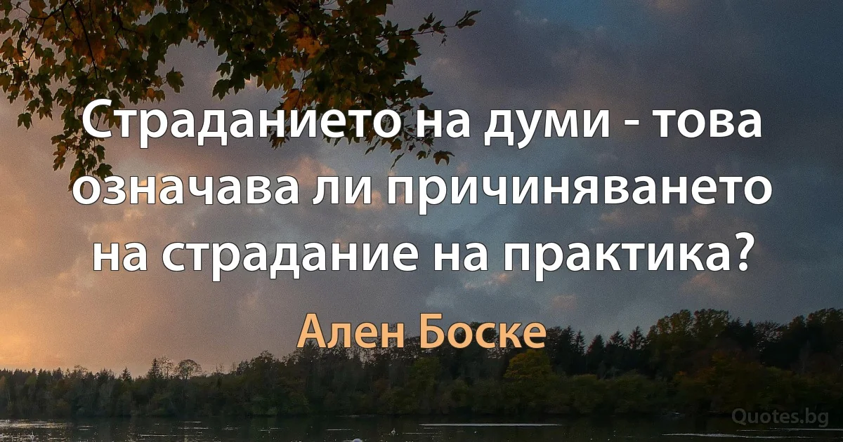 Страданието на думи - това означава ли причиняването на страдание на практика? (Ален Боске)