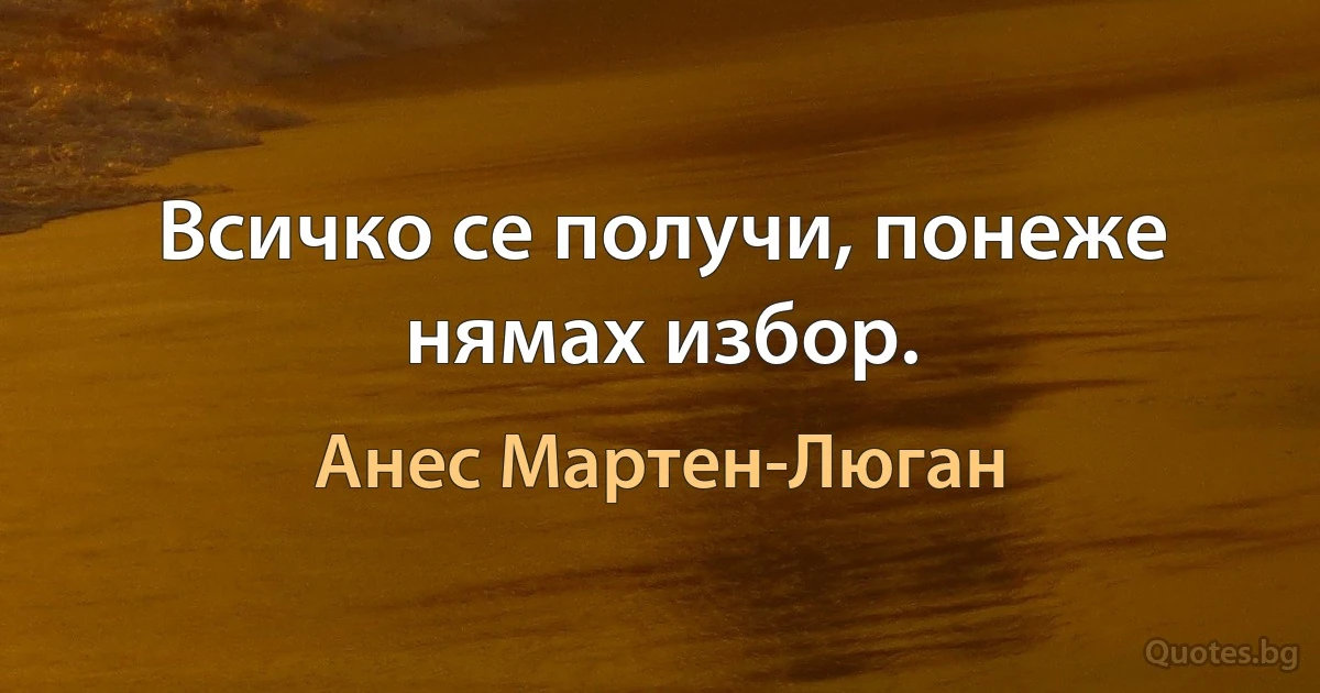 Всичко се получи, понеже нямах избор. (Анес Мартен-Люган)