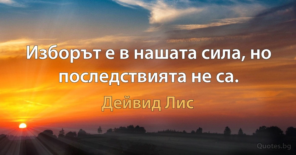 Изборът е в нашата сила, но последствията не са. (Дейвид Лис)