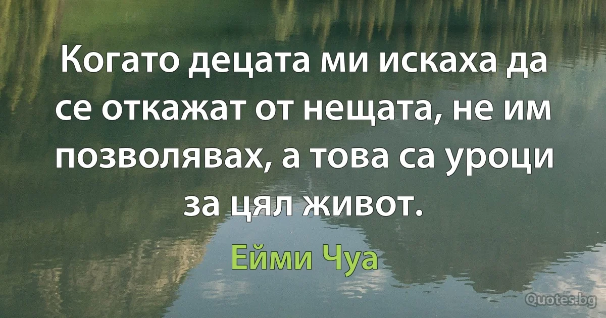 Когато децата ми искаха да се откажат от нещата, не им позволявах, а това са уроци за цял живот. (Ейми Чуа)