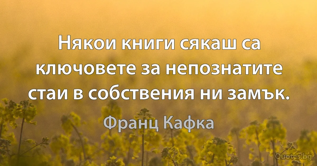 Някои книги сякаш са ключовете за непознатите стаи в собствения ни замък. (Франц Кафка)