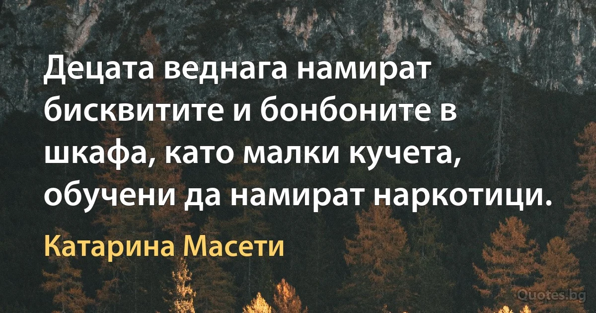 Децата веднага намират бисквитите и бонбоните в шкафа, като малки кучета, обучени да намират наркотици. (Катарина Масети)