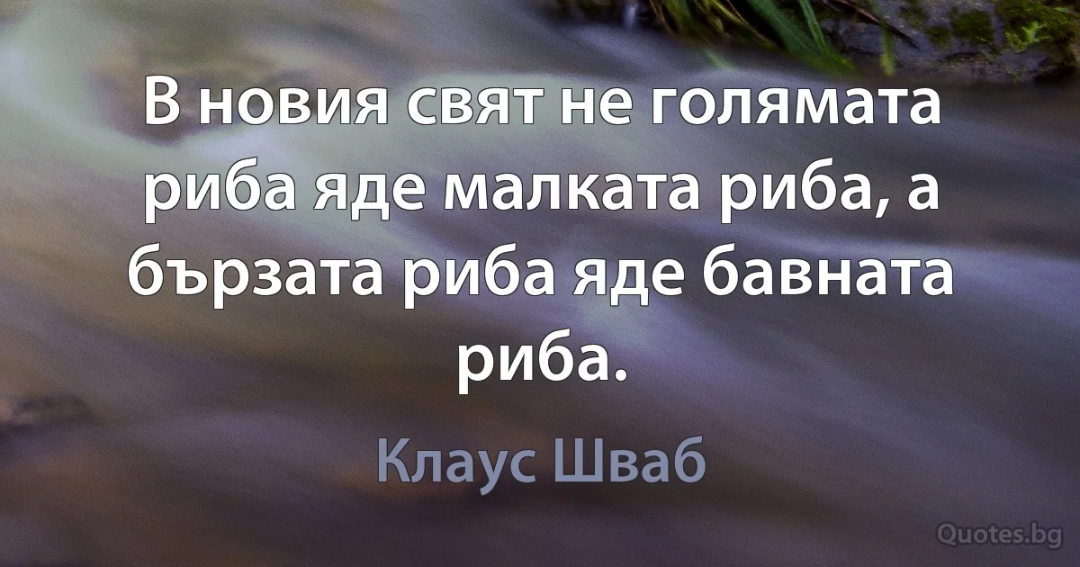 В новия свят не голямата риба яде малката риба, а бързата риба яде бавната риба. (Клаус Шваб)