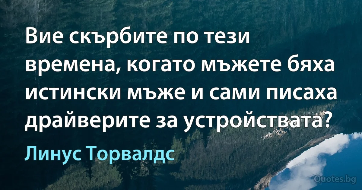 Вие скърбите по тези времена, когато мъжете бяха истински мъже и сами писаха драйверите за устройствата? (Линус Торвалдс)