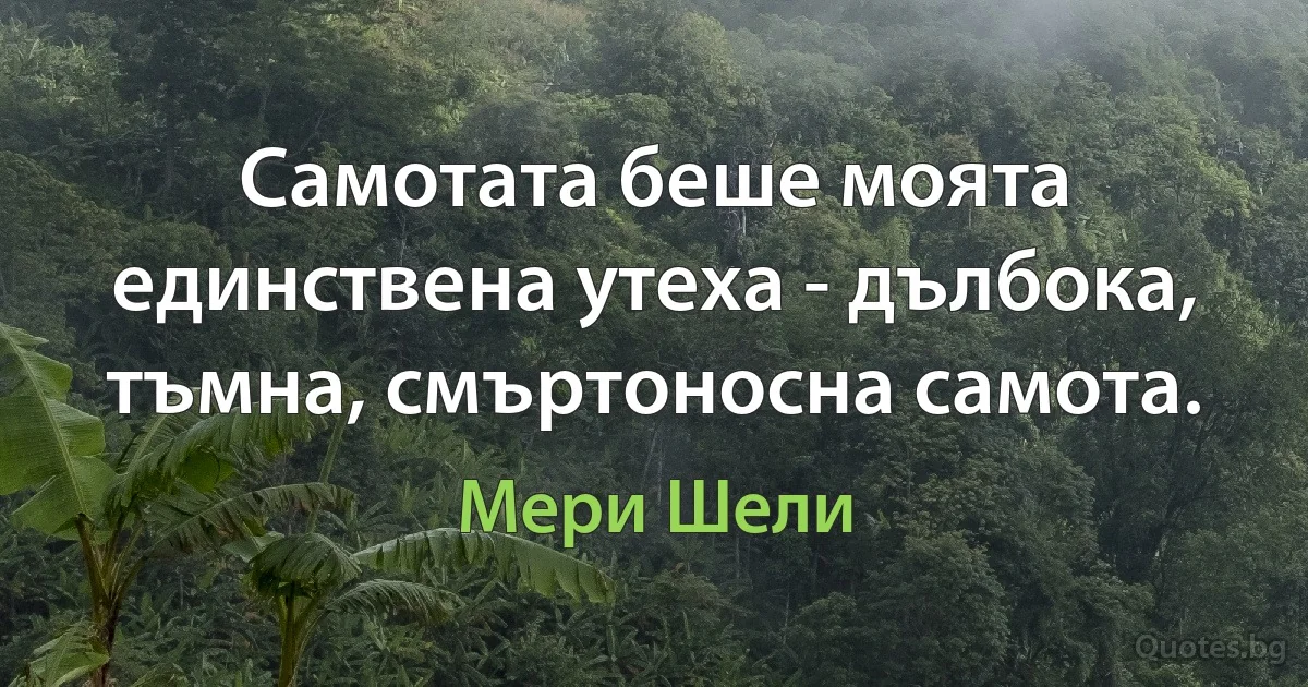 Самотата беше моята единствена утеха - дълбока, тъмна, смъртоносна самота. (Мери Шели)